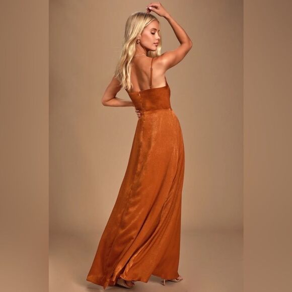 NWT Constantine Rust Orange Satin Maxi Dress - Picture 2 of 11